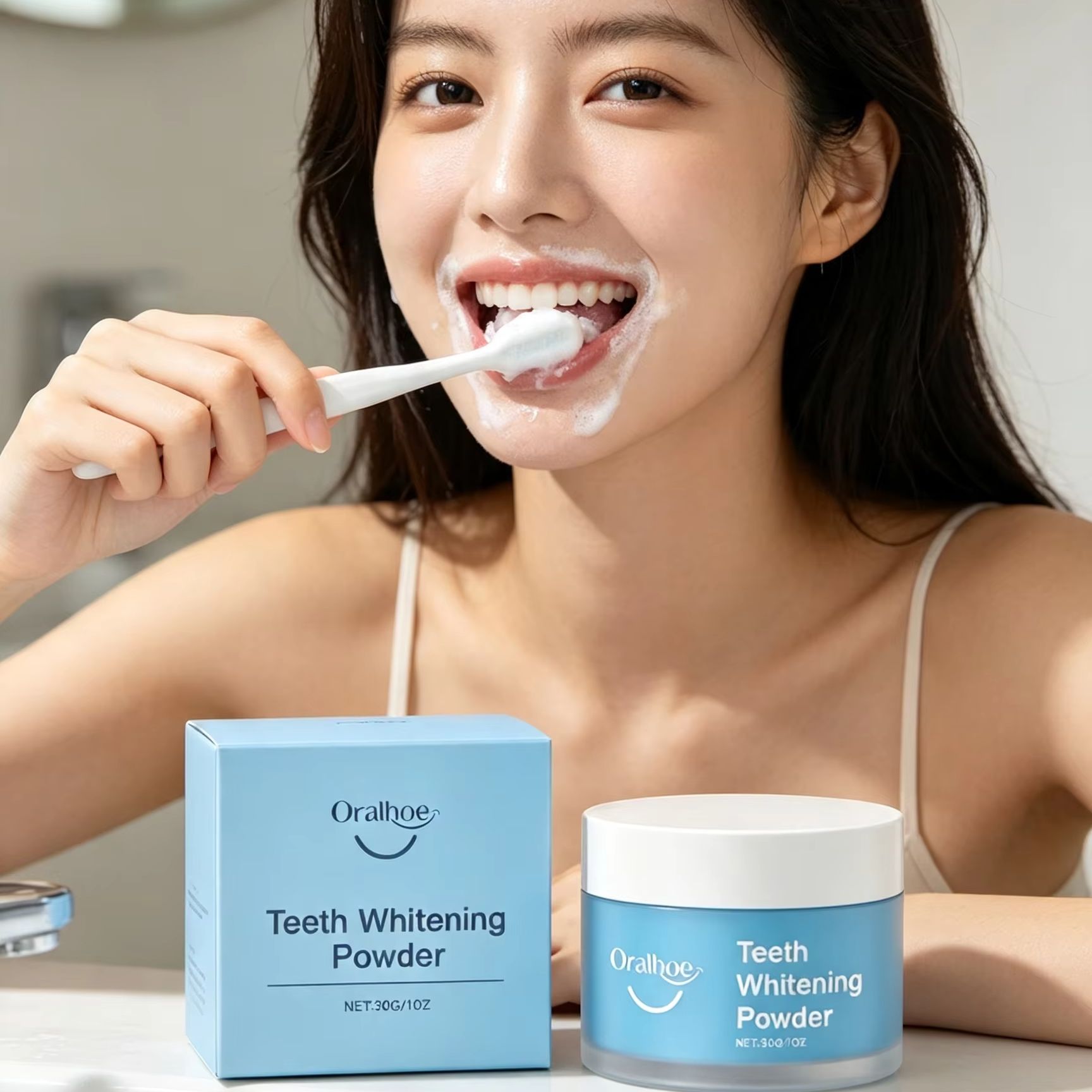 Teeth Whitening Q&M - Pó Dental Oralhoe para Escovação dos
